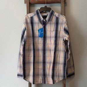 Columbia Men’s Blue and Cream Plaid Long-Sleeve Shirt